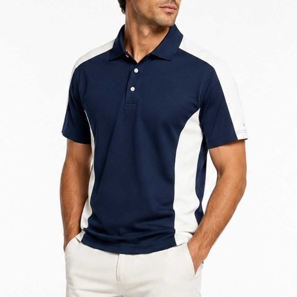 Chaps Golf 78 Stay-Dry Polo Shirt Mens  L Navy Blue White Colorblock Short Slv